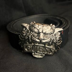 Rare Guess Black‎ Belt with Silver Tiger Buckle XL LSU CLEMSON AUBURN